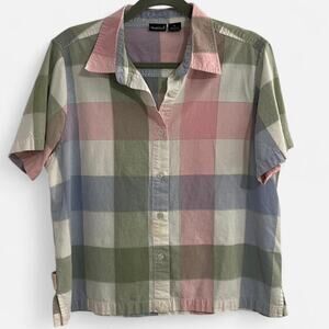 Vintage 80s/90s Pastel Check/Plaid 100% Cotton Short Sleeve Button Down Shirt